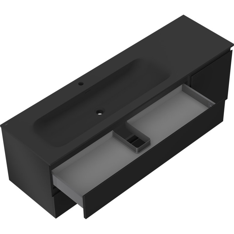 Mexen Orio vonios spintelė 160 cm su Vela kriaukle kairine, 2S, 1D, juoda matinė - 91A13-16047-3-BBFFF71-W23L71