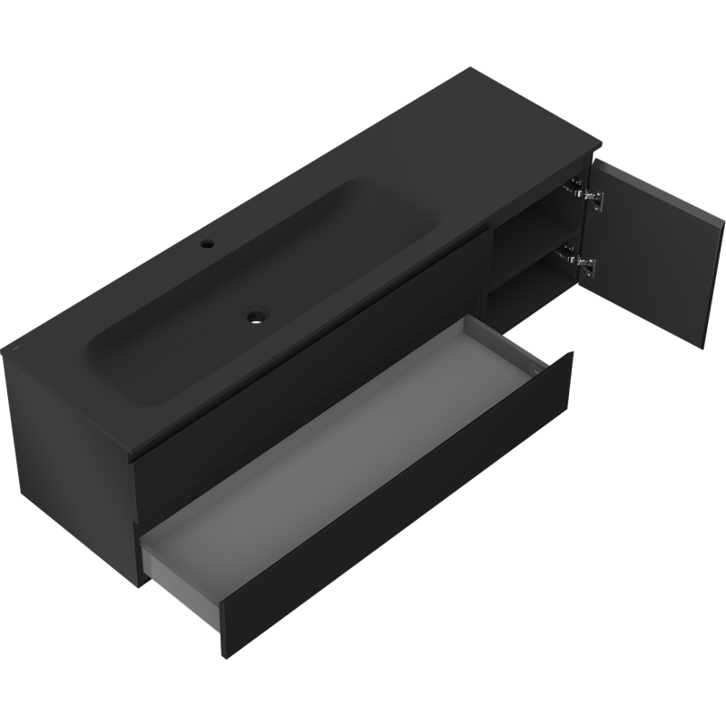 Mexen Orio vonios spintelė 160 cm su Vela kriaukle kairine, 2S, 1D, juoda matinė - 91A13-16047-3-BBFFF71-W23L71