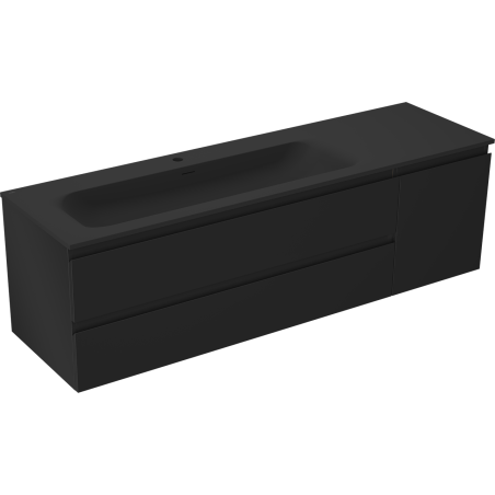 Mexen Orio vonios spintelė 160 cm su Vela kriaukle kairine, 2S, 1D, juoda matinė - 91A13-16047-3-BBFFF71-W23L71