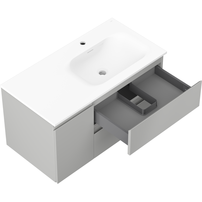 Mexen Orio vonios spintelė 90 cm su kriaukle Vela dešinėje, 2S, 1D, pilka matinė/balta matinė - 91A13-09047-3-BBFFF62-W23P01