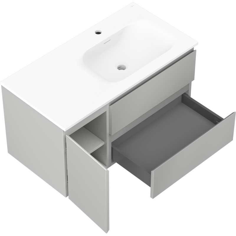 Mexen Orio vonios spintelė 90 cm su kriaukle Vela dešinėje, 2S, 1D, pilka matinė/balta matinė - 91A13-09047-3-BBFFF62-W23P01