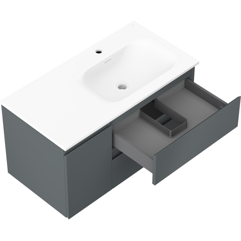 Mexen Orio vonios spintelė 90 cm su praustuvu Vela dešinė, 2S, 1D, grafito matinė/balta matinė - 91A13-09047-3-BBFFF66-W23P01