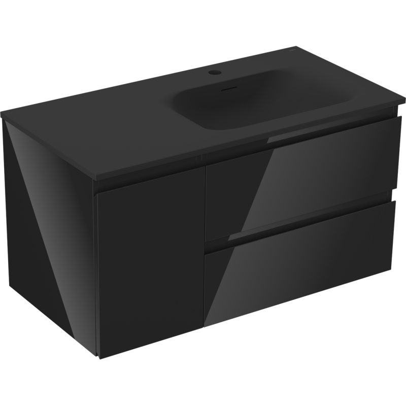 Mexen Orio vonios kambario spintelė 90 cm su kriaukle Vela dešinėje, 2S, 1D, juoda blizgi/juoda matinė