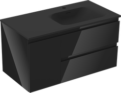 Mexen Orio vonios kambario spintelė 90 cm su kriaukle Vela dešinėje, 2S, 1D, juoda blizgi/juoda matinė