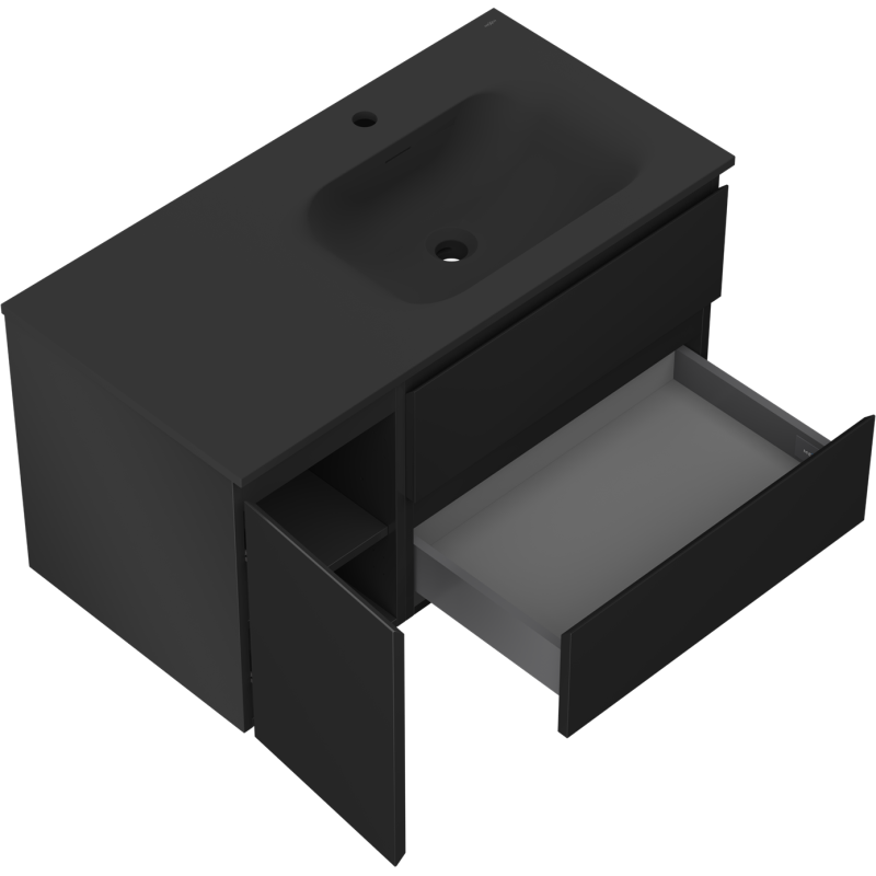 Mexen Orio vonios spintele 90 cm su Vela kriaukle dešine, 2S, 1D, juoda matinė - 91A13-09047-3-BBFFF71-W23P71