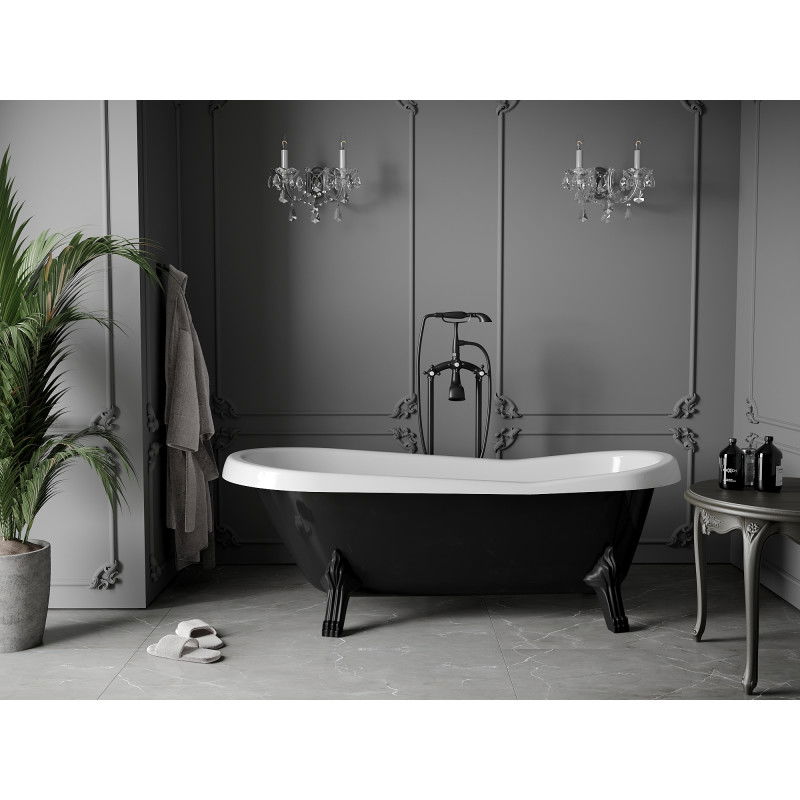 Mexen Retro laisvai pastatoma vonia 170 x 75 cm, balta/juoda, juodos kojos - 53251707575-70