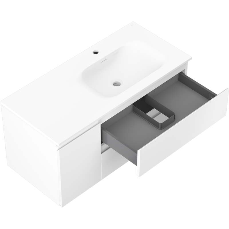 Mexen Orio 100 cm vonios spintelė su kriaukle Vela dešinė, 2S, 1D, balta matinė - 91A13-10047-3-BBFFFF01-W23P01