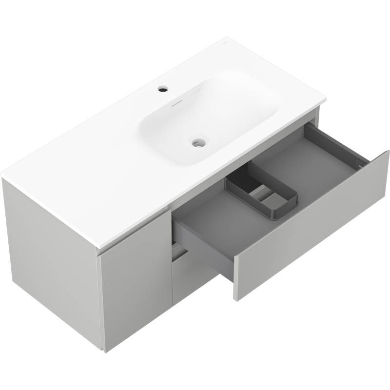 Mexen Orio vonios spintelė 100 cm su dešine Vela kriaukle, 2S, 1D, pilkai matinė/baltai matinė