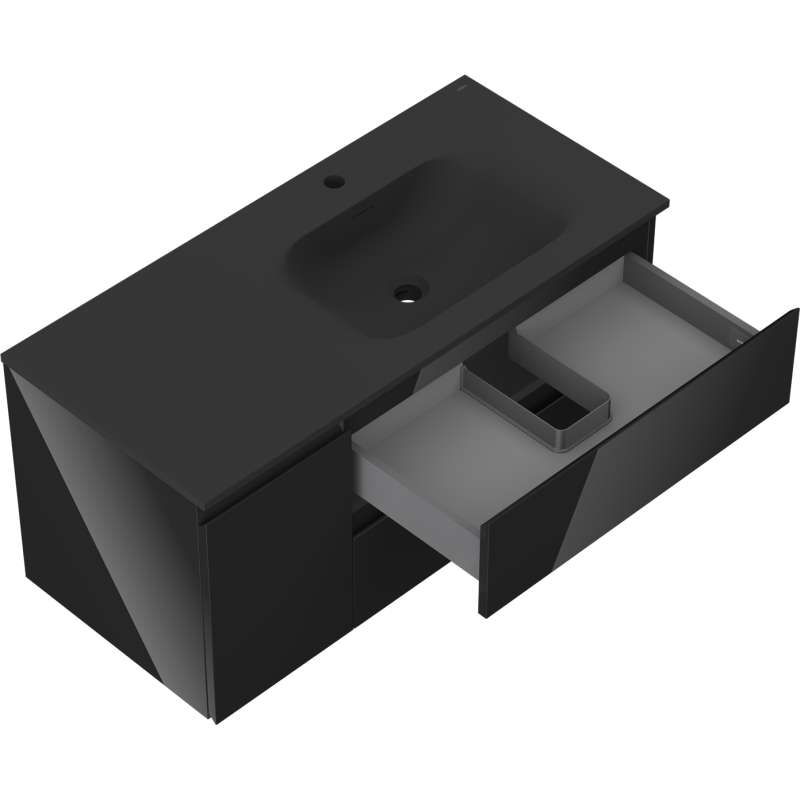 Mexen Orio vonios spintelė 100 cm su kriaukle Vela dešinė, 2S, 1D, juoda blizgi/juoda matinė - 91A13-10047-3-BBFFF70-W23P71