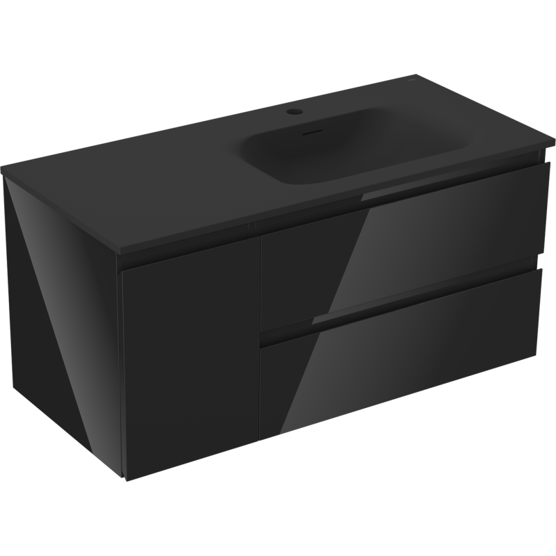 Mexen Orio vonios spintelė 100 cm su kriaukle Vela dešinė, 2S, 1D, juoda blizgi/juoda matinė - 91A13-10047-3-BBFFF70-W23P71