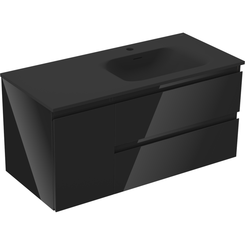 Mexen Orio vonios spintelė 100 cm su praustuvu Vela dešinė, 2S, 1D, juodas blizgesys/juodas matinis