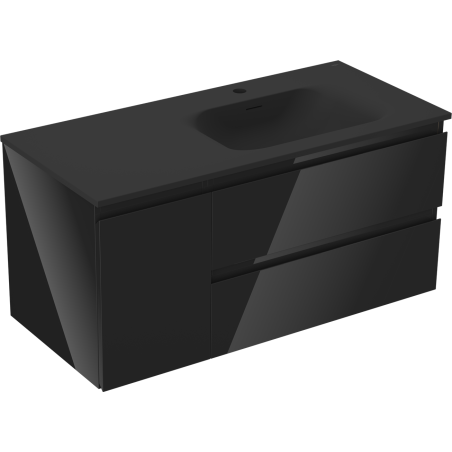 Mexen Orio vonios spintelė 100 cm su kriaukle Vela dešinė, 2S, 1D, juoda blizgi/juoda matinė - 91A13-10047-3-BBFFF70-W23P71