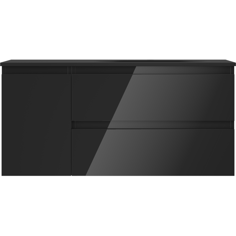 Mexen Orio vonios spintelė 100 cm su praustuvu Vela dešinė, 2S, 1D, juodas blizgesys/juodas matinis