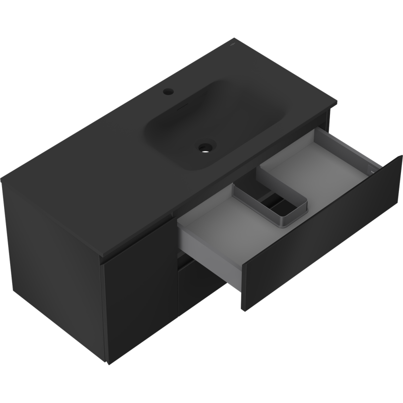 Mexen Orio 100 cm vonios spintelė su dešine Vela kriaukle, 2 stalčiai, 1 durys, juoda matinė - 91A13-10047-3-BBFFF71-W23P71