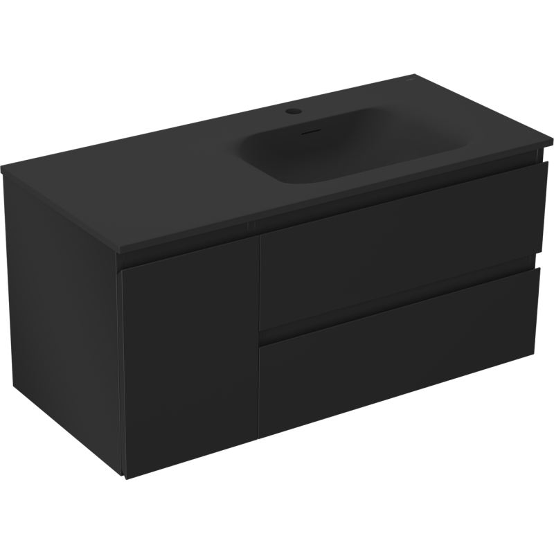 Mexen Orio 100 cm vonios spintelė su dešine Vela kriaukle, 2 stalčiai, 1 durys, juoda matinė - 91A13-10047-3-BBFFF71-W23P71