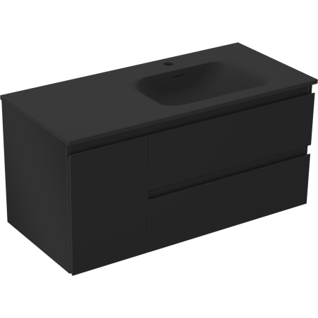 Mexen Orio 100 cm vonios spintelė su dešine Vela kriaukle, 2 stalčiai, 1 durys, juoda matinė - 91A13-10047-3-BBFFF71-W23P71