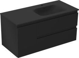 Mexen Orio 100 cm vonios spintelė su dešine Vela kriaukle, 2 stalčiai, 1 durys, juoda matinė - 91A13-10047-3-BBFFF71-W23P71