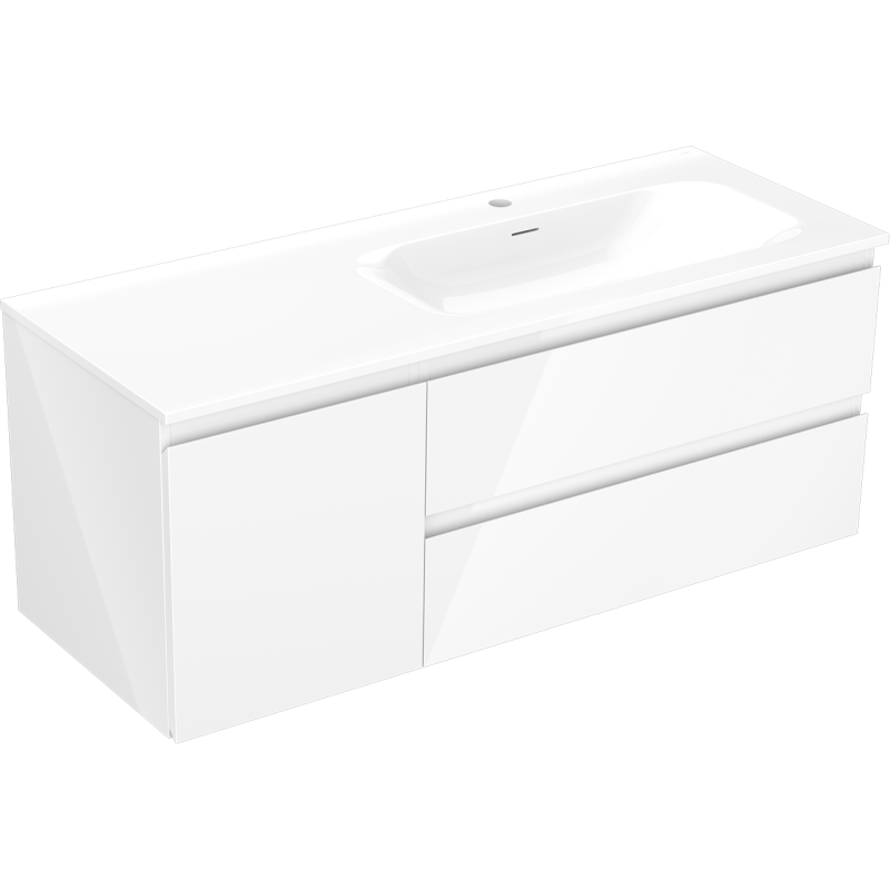 Mexen Orio 120 cm vonios spintelė su Vela dešine praustuve, 2S, 1D, balta blizgi - 91A13-12047-3-BBFFF00-W23P00