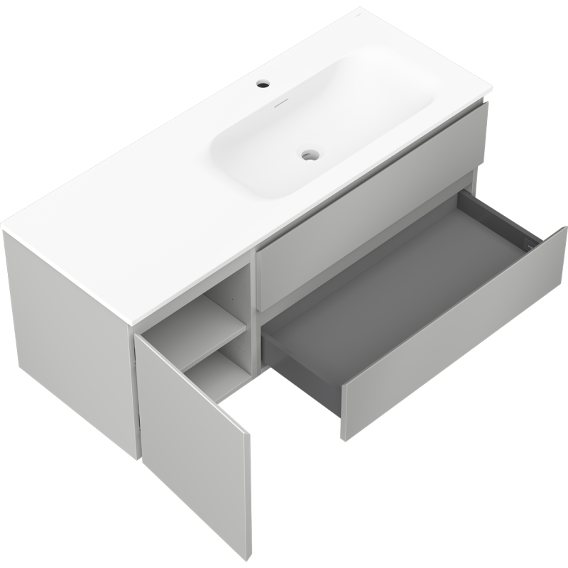 Mexen Orio vonios spintelė 120 cm su kriaukle Vela dešinė, 2S, 1D, pilka matinė/balta matinė - 91A13-12047-3-BBFFF62-W23P01