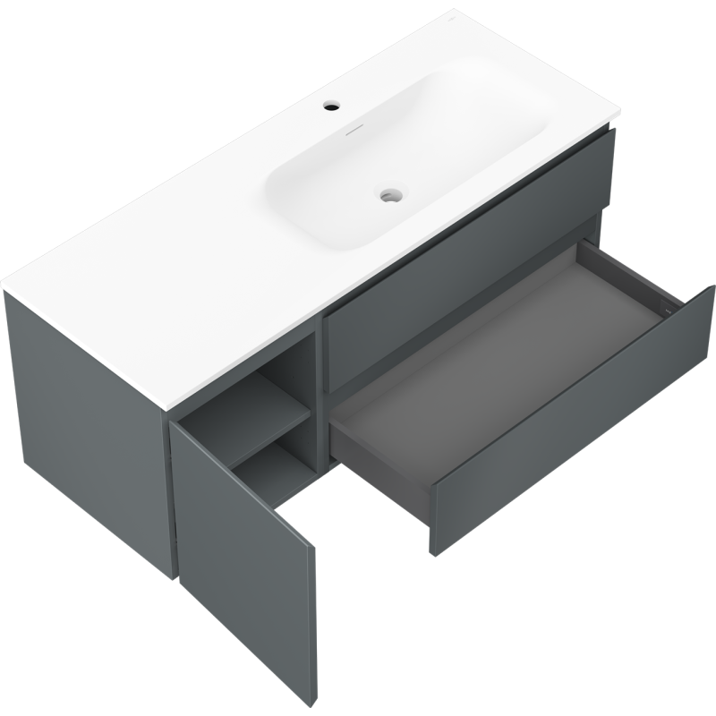 Mexen Orio vonios spintelė 120 cm su Vela praustuvu dešinė, 2S, 1D, grafito matinė/balta matinė - 91A13-12047-3-BBFFF66-W23P01