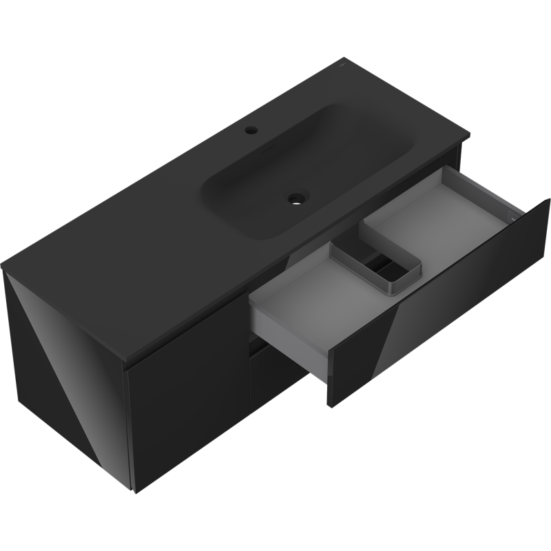 Mexen Orio vonios spintelė 120 cm su dešine Vela praustuve, 2S, 1D, juoda blizgi/juoda matinė - 91A13-12047-3-BBFFF70-W23P71