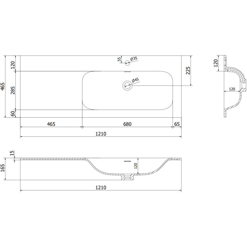 Mexen Orio vonios spintelė 120 cm su dešine Vela praustuve, 2S, 1D, juoda blizgi/juoda matinė - 91A13-12047-3-BBFFF70-W23P71