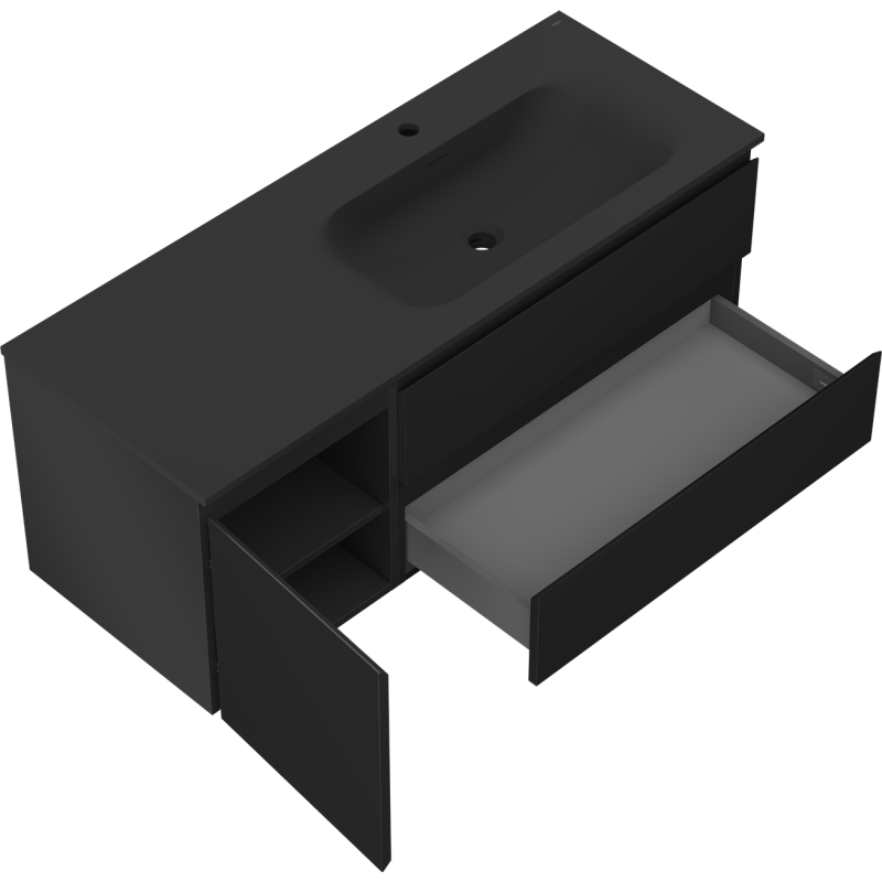 Mexen Orio vonios kambario spintelė 120 cm su dešiniuoju Vela praustuvu, 2S, 1D, juoda matinė - 91A13-12047-3-BBFFF71-W23P71