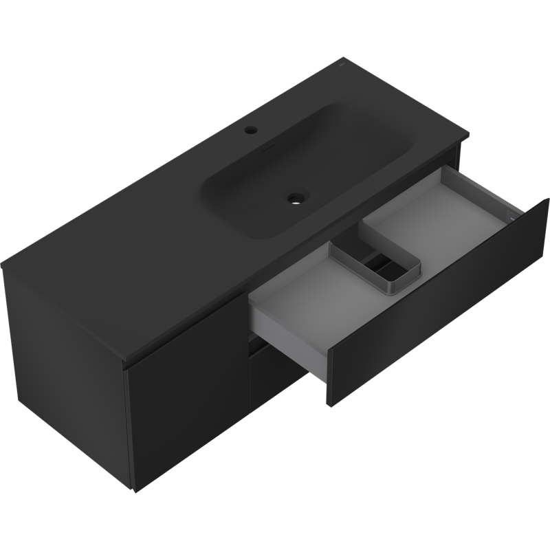 Mexen Orio vonios kambario spintelė 120 cm su dešiniuoju Vela praustuvu, 2S, 1D, juoda matinė - 91A13-12047-3-BBFFF71-W23P71