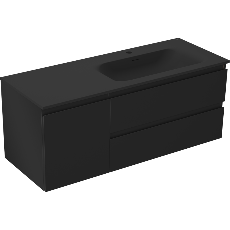 Mexen Orio vonios kambario spintelė 120 cm su dešiniuoju Vela praustuvu, 2S, 1D, juoda matinė - 91A13-12047-3-BBFFF71-W23P71