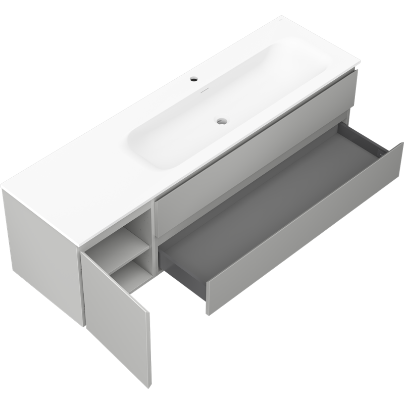 Mexen Orio vonios spintelė 160 cm su Vela kriaukle dešinė, 2S, 1D, pilka matinė/balta matinė - 91A13-16047-3-BBFFF62-W23P01