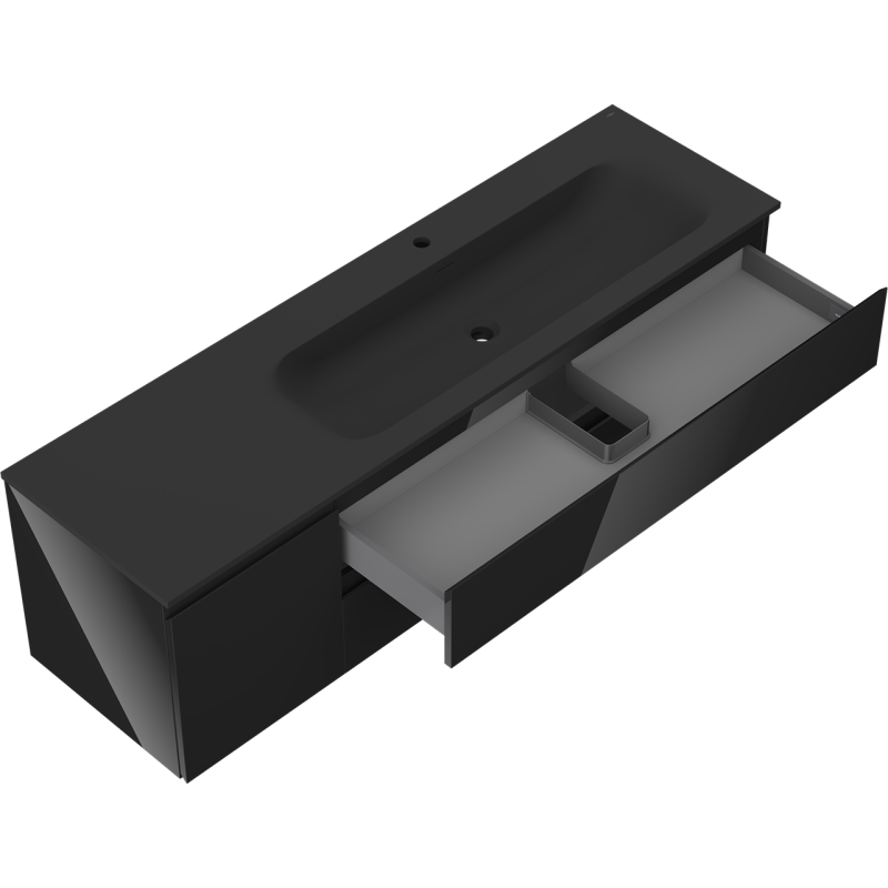 Mexen Orio vonios spintelė 160 cm su praustuvu Vela dešinėje, 2S, 1D, juoda blizgi/juoda matinė - 91A13-16047-3-BBFFF70-W23P71