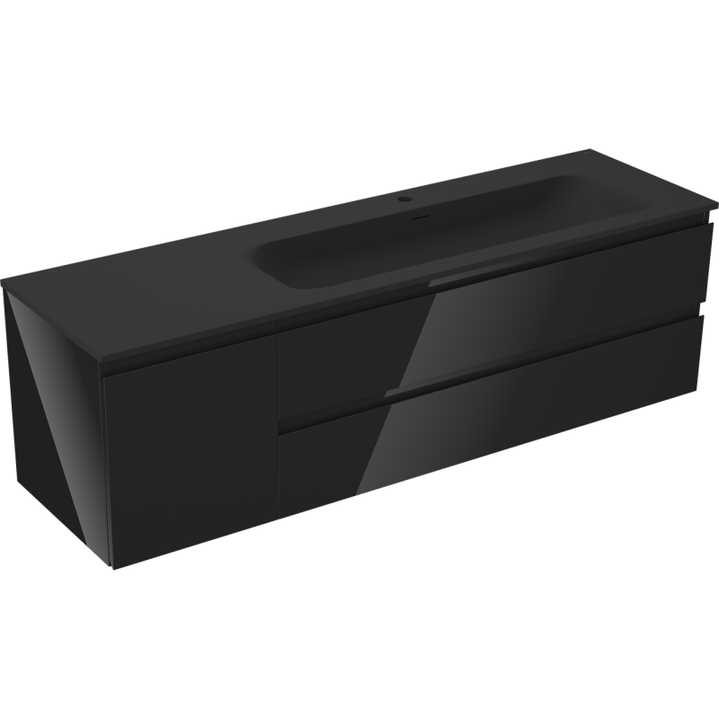 Mexen Orio vonios spintelė 160 cm su praustuvu Vela dešinėje, 2S, 1D, juoda blizgi/juoda matinė - 91A13-16047-3-BBFFF70-W23P71