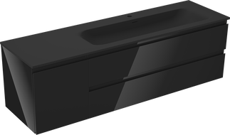 Mexen Orio vonios spintelė 160 cm su praustuvu Vela dešinėje, 2S, 1D, juoda blizgi/juoda matinė - 91A13-16047-3-BBFFF70-W23P71