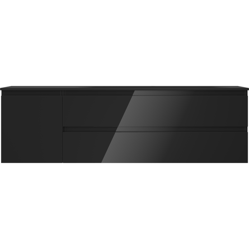 Mexen Orio vonios spintelė 160 cm su praustuvu Vela dešinėje, 2S, 1D, juoda blizgi/juoda matinė - 91A13-16047-3-BBFFF70-W23P71