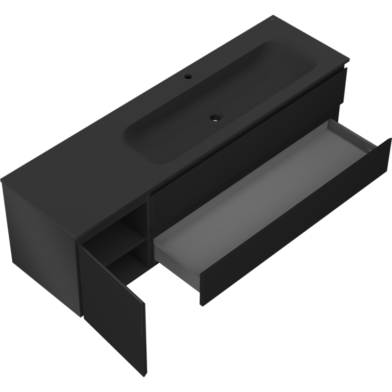 Mexen Orio vonios spintelė 160 cm su dešine Vela praustuve, 2S, 1D, juoda matinė - 91A13-16047-3-BBFFF71-W23P71