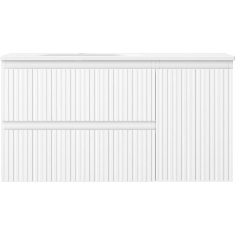 Mexen Rivel vonios spintelė 90 cm su kriaukle Vela kairė, 2S, 1D, rifliuota, balta matinė - 91A23-09047-3-BBFFF01-W23L01