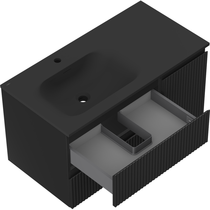 Mexen Rivel vonios spintelė, 90 cm, su kairiąja Vela kriaukle, 2S, 1D, grublėta, juoda matinė - 91A23-09047-3-BBFFF71-W23L71