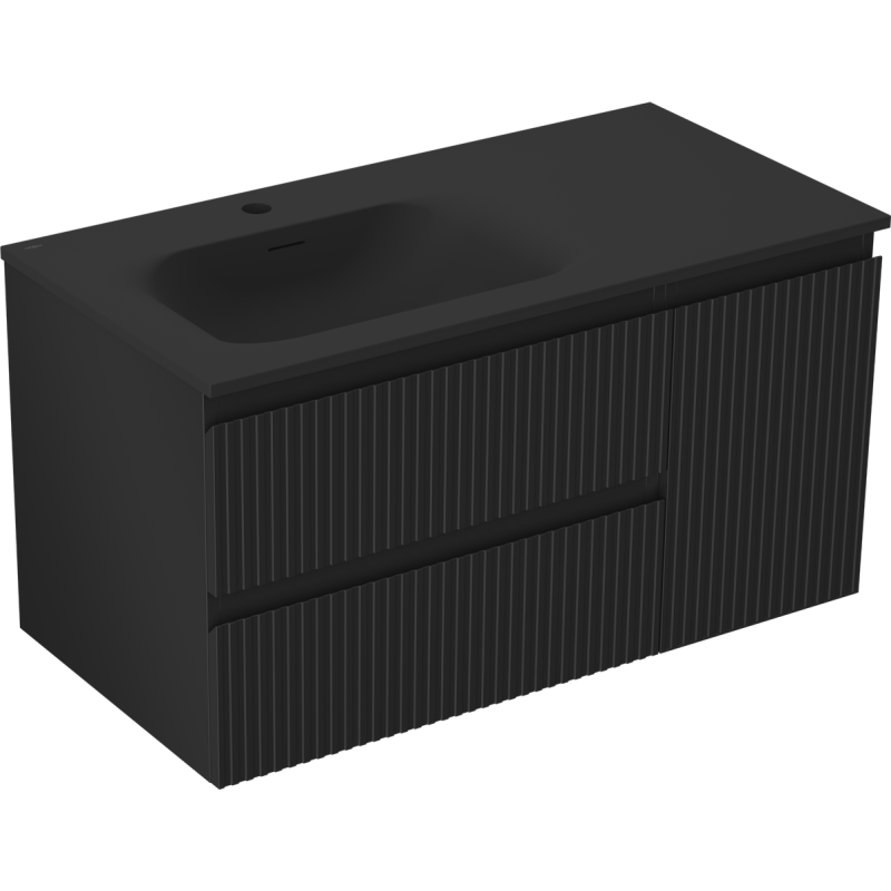 Mexen Rivel vonios spintelė, 90 cm, su kairiąja Vela kriaukle, 2S, 1D, grublėta, juoda matinė - 91A23-09047-3-BBFFF71-W23L71