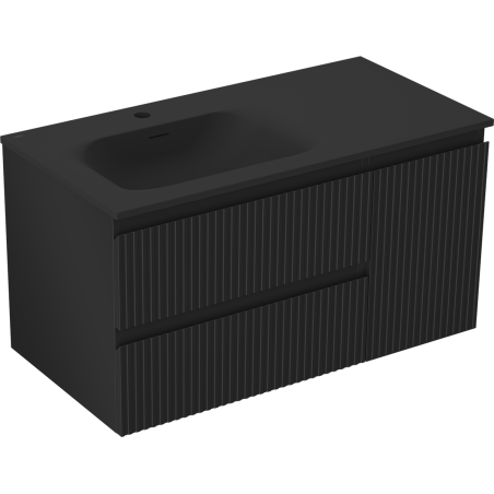 Mexen Rivel vonios spintelė, 90 cm, su kairiąja Vela kriaukle, 2S, 1D, grublėta, juoda matinė - 91A23-09047-3-BBFFF71-W23L71