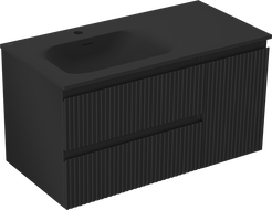 Mexen Rivel vonios spintelė, 90 cm, su kairiąja Vela kriaukle, 2S, 1D, grublėta, juoda matinė - 91A23-09047-3-BBFFF71-W23L71