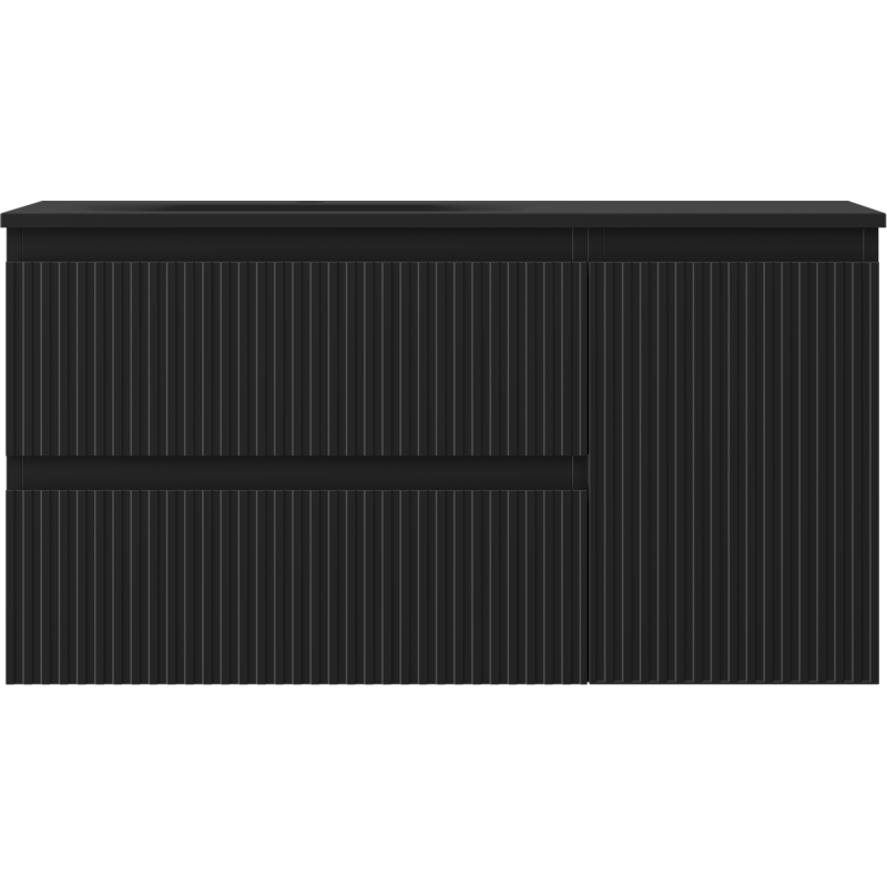 Mexen Rivel vonios spintelė, 90 cm, su kairiąja Vela kriaukle, 2S, 1D, grublėta, juoda matinė - 91A23-09047-3-BBFFF71-W23L71