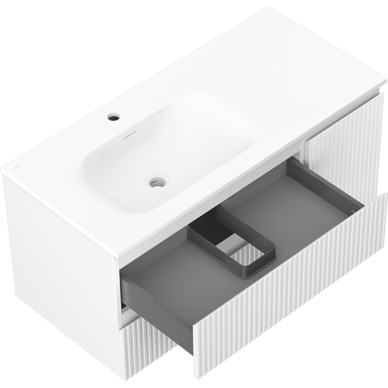 Mexen Rivel vonios spintelė 100 cm su kriaukle Vela kairė, 2S, 1D, gili, balta matinė - 91A23-10047-3-BBFFF01-W23L01