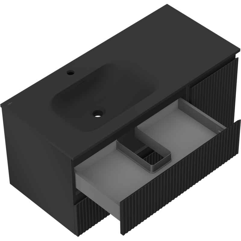 Mexen Rivel vonios spintelė 100 cm su kriaukle kairine Vela, 2S, 1D, rifliuota, juoda matinė - 91A23-10047-3-BBFFF71-W23L71