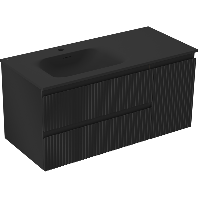 Mexen Rivel vonios spintelė 100 cm su kriaukle kairine Vela, 2S, 1D, rifliuota, juoda matinė - 91A23-10047-3-BBFFF71-W23L71