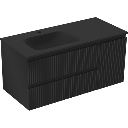 Mexen Rivel vonios spintelė 100 cm su kriaukle kairine Vela, 2S, 1D, rifliuota, juoda matinė - 91A23-10047-3-BBFFF71-W23L71