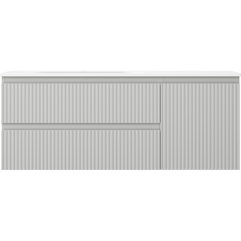 Mexen Rivel vonios spintelė 120 cm su kriaukle Vela kairėje, 2S, 1D, grublėta, pilka matinė/balta matinė