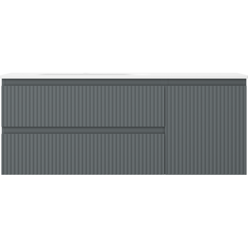 Mexen Rivel vonios spintelė 120 cm su kairiniu Vela praustuvu, 2S, 1D, rifliuota, grafito/balta matinė