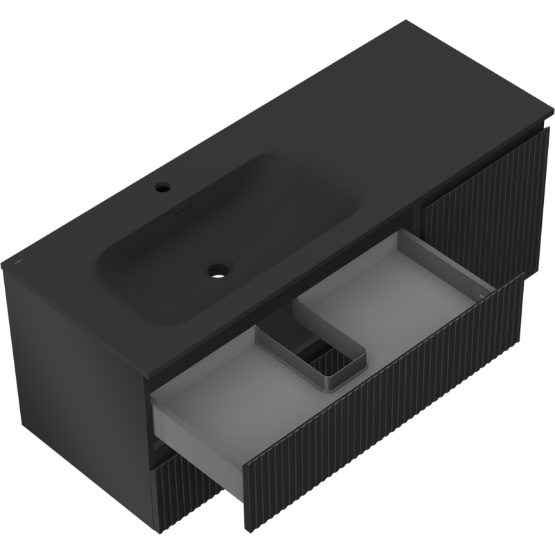 Mexen Rivel vonios spintelė 120 cm su Vela kriaukle kairė, 2S, 1D, grioveliais, juoda matinė - 91A23-12047-3-BBFFF71-W23L71