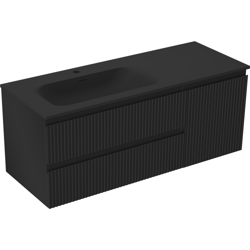 Mexen Rivel vonios spintelė 120 cm su Vela kriaukle kairė, 2S, 1D, grioveliais, juoda matinė - 91A23-12047-3-BBFFF71-W23L71