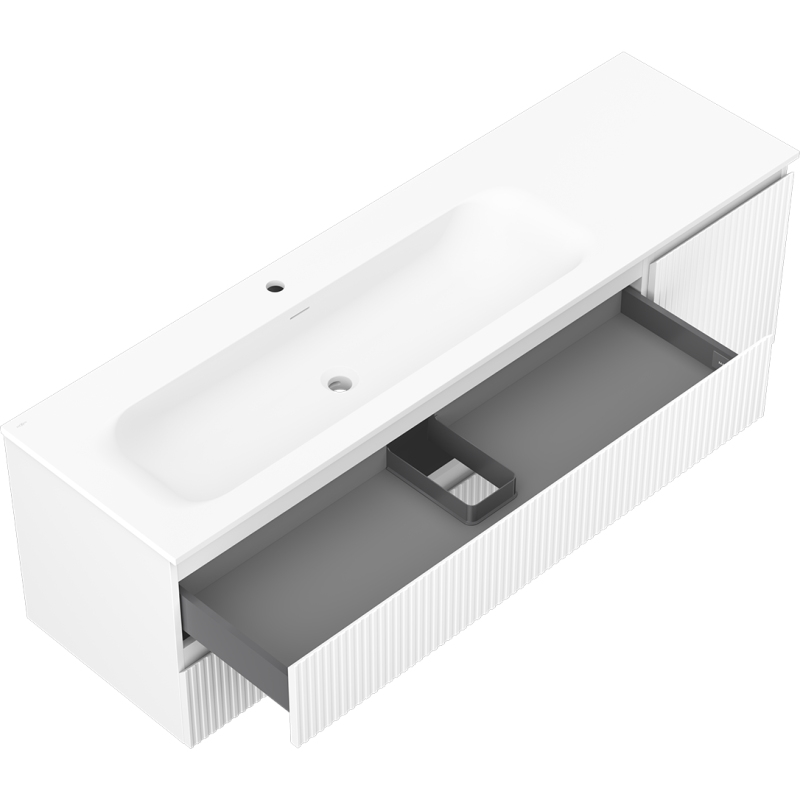 Mexen Rivel vonios spintelė 160 cm su Vela kriaukle kairėje, 2S, 1D, rifliuota, balta matinė - 91A23-16047-3-BBFFF01-W23L01